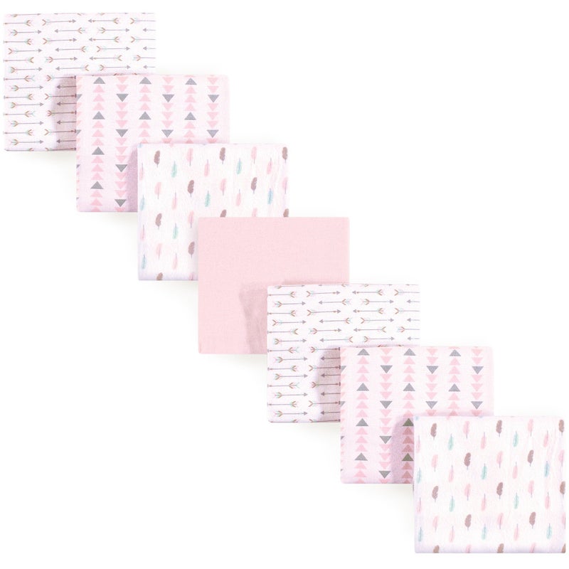 Luvable Friends Unisex Baby Cotton Flannel Receiving Blankets, Girl Feathers 7-Pack, One Size
